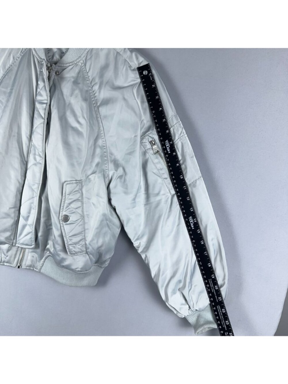 Zara Bomber Jacket Kids Size 13-14 Silver Zipper Utility Pocket Left Sleeve - Picture 9 of 11